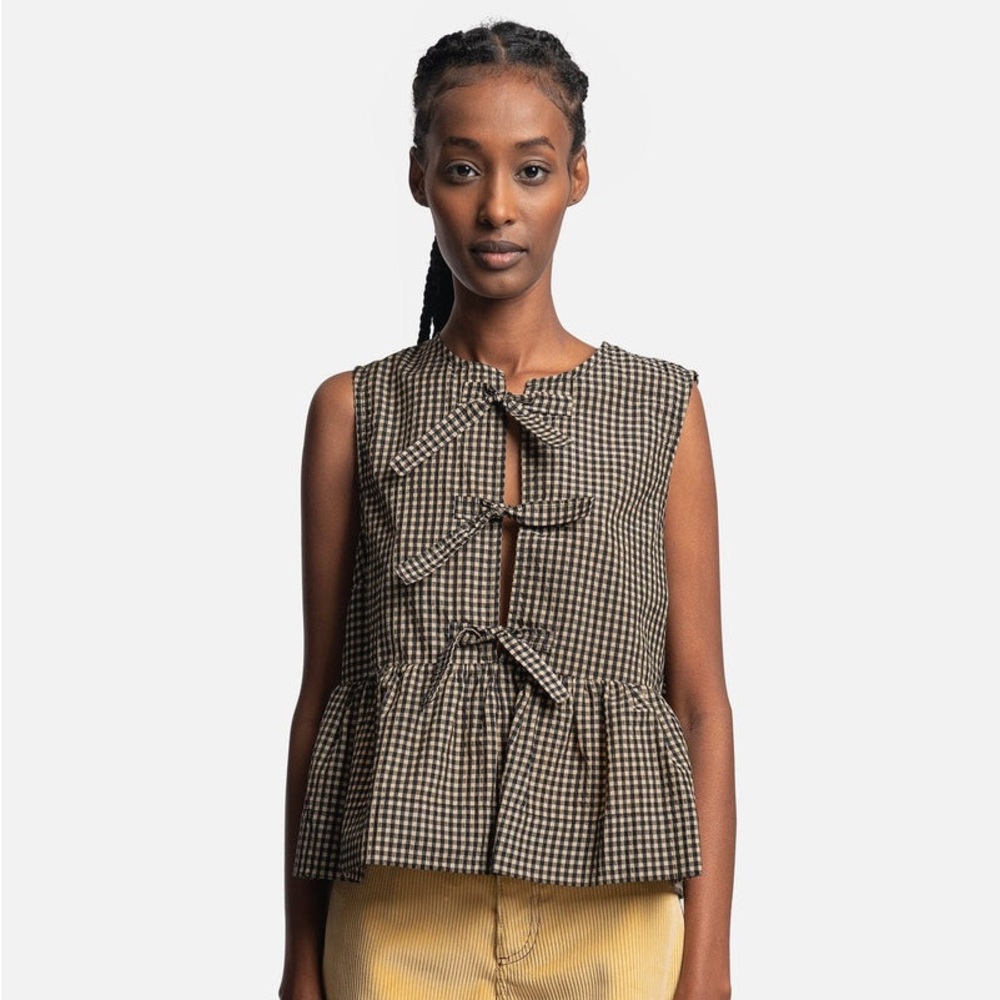 GANNI Sleeveless Ribbon Blouse